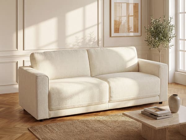 Vente-unique - Soffa 3 platser i texturerad bruten vit tyg NETUSO