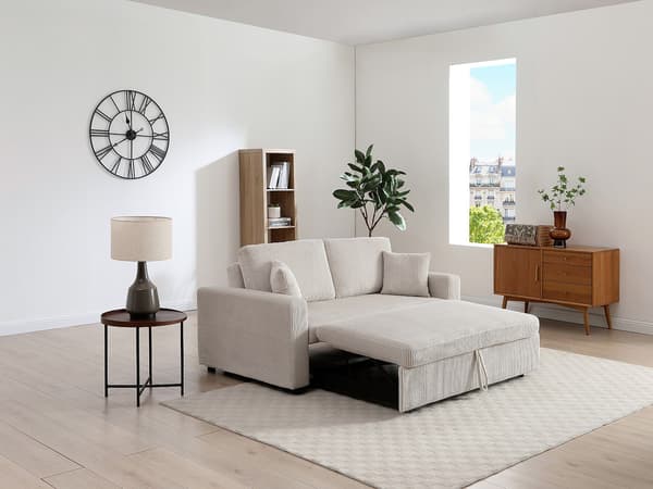 Vente-unique - 3-sits bäddsoffa i beige manchestersammet INIZOR
