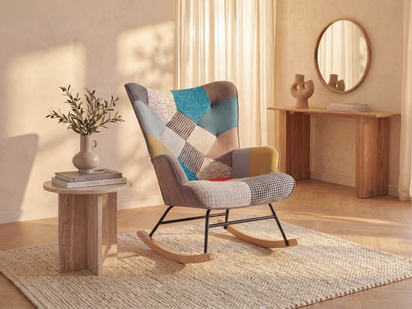Vente-unique - Gungstol flerfärgad patchwork-tyg ELMINA II