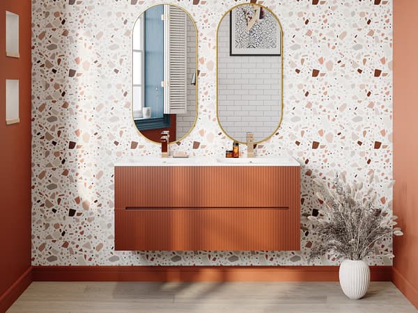Vente-unique - Upphängd terrakotta-räfflad underskåp för handfat - 120 cm - PAVANI