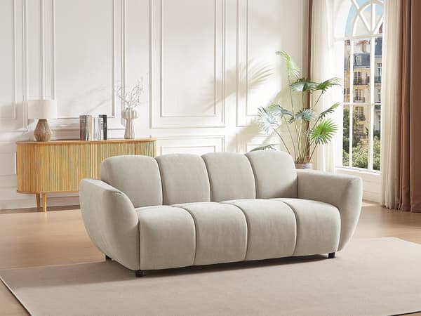 Vente-unique - JULORI 3-sitssoffa i beige tyg med quiltad effekt