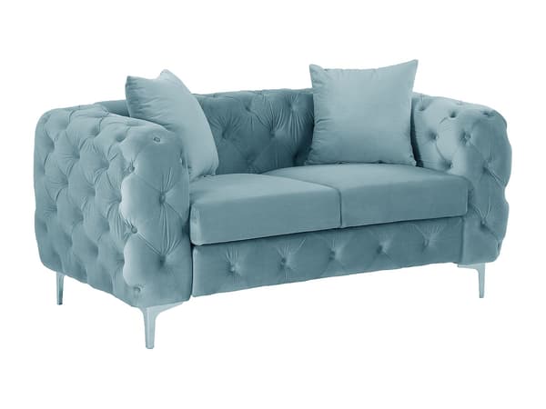 Vente-unique - EDWINA 2-sits Chesterfield-soffa i pastellblå sammet