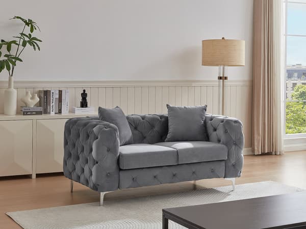 Vente-unique - Chesterfieldsoffa 2-sits i mörkgrå sammet EDWINA