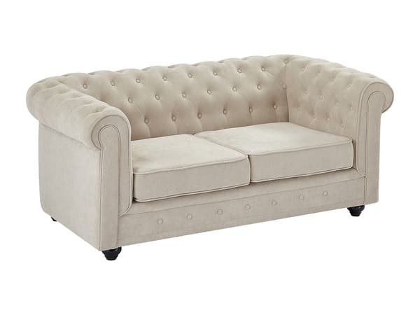 Vente-unique - Soffa 2 platser i beige tyg CHESTERFIELD