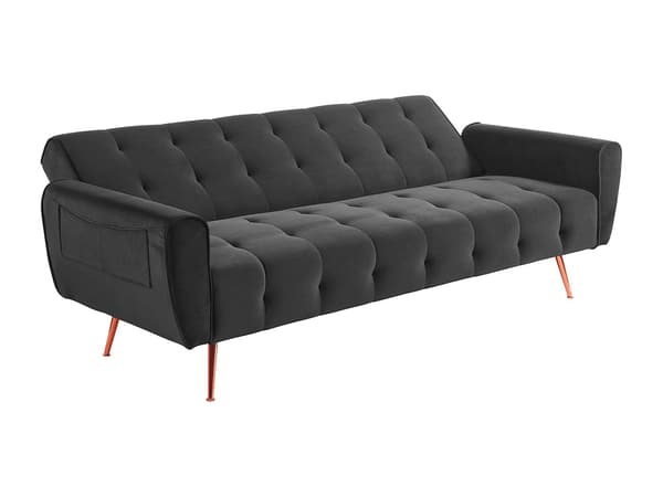 Vente-unique - 3-sits bäddsoffa med klick-klack-mekanism i sammet POLANI – Mörkgrå
