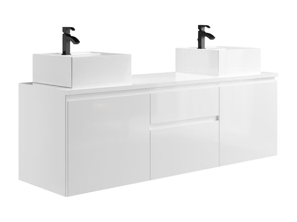 Vente-unique - Väggmonterad badrumsmöbel med dubbla handfat - Vit - 150 cm - JIMENA II