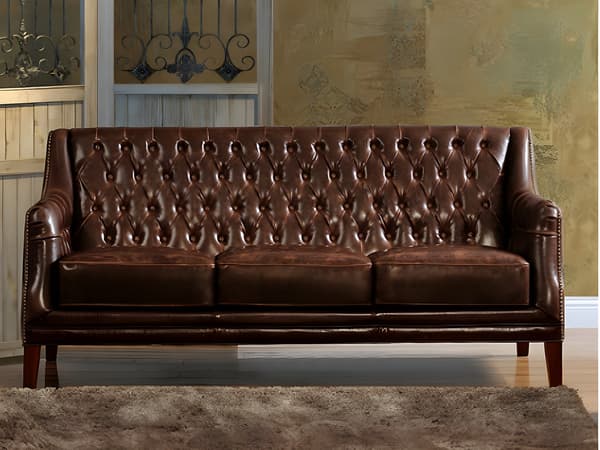Vente-unique - 3-sits soffa i läder COLBERT - Brun