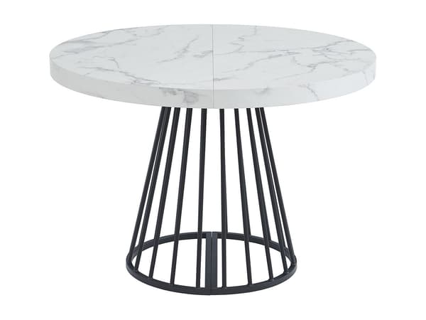Vente-unique - FIRELA bord och 4 GULSUN stolar - Vit och beige marmoreffekt