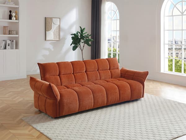 Vente-unique - 3-sitssoffa bäddsoffa klick-klack i terracottafärgad chenilletyg HAKEMO