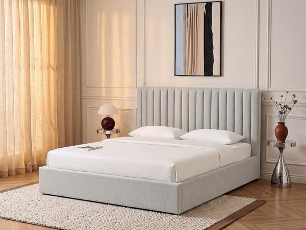 Vente-unique - Säng med förvaring 140 x 190 cm – Tyg – Ljusgrå - SARANELI
