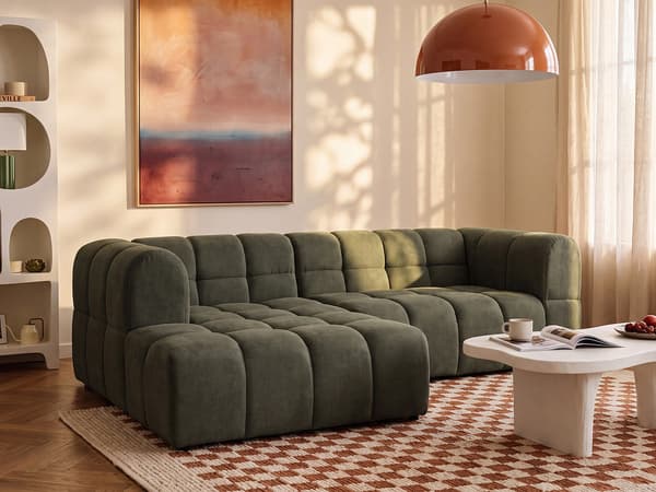 Vente-unique - Vänster hörn soffa i texturerat tyg - Khaki RIMALO
