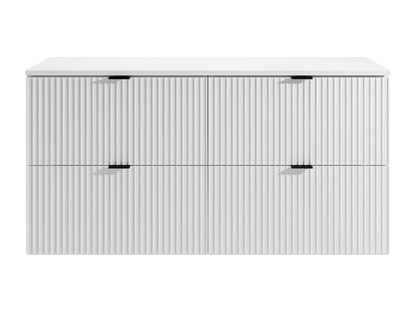 Vente-unique - Upphängd räfflad möbel för handfat med bräda - Matt vit - 120 cm - ZEVINI