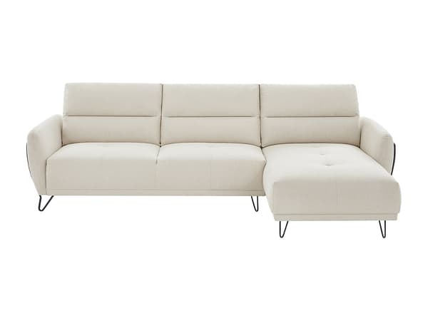 Vente-unique - Högervänd soffhörn i beige texturerat tyg med flyttbart ryggstöd DURIMA