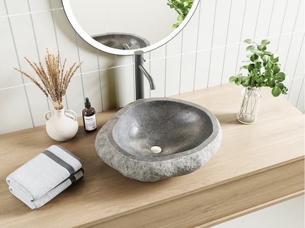Vente-unique - Tvättställ för badrum i flodsten STONE - Grå färg