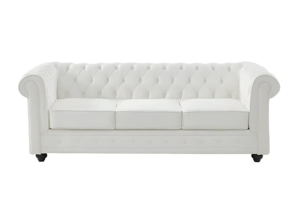 Vente-unique - 3-sitssoffa vitt buffelläder CHESTERFIELD
