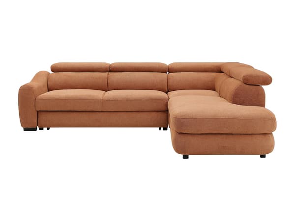 Vente-unique - Högervänd hörnbäddsoffa i texturerat tyg - Terrakotta BESEMA