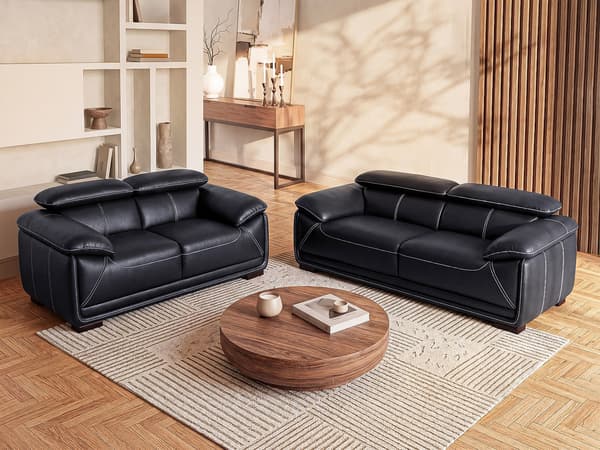Vente-unique - 3-sits och 2-sitssoffor svart läder MACELO
