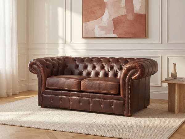 Vente-unique - Chesterfield 2-sitssoffa CLOTAIRE 100% åldrat läder