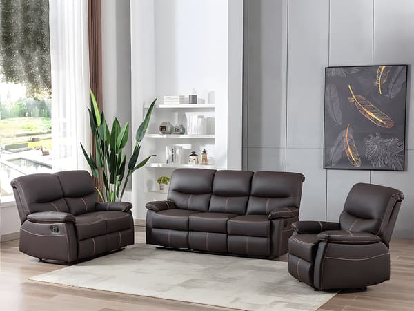Vente-unique - 2-sits reclinersoffa i brun läderimitation CANBY