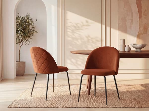 Vente-unique - Set med 6 stolar i sammet och svart rostfritt stål - Terrakotta - MELBOURNE
