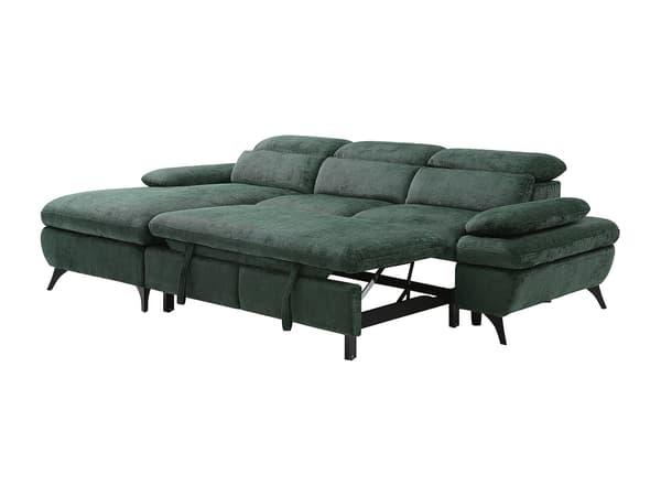 Vente-unique - SURDELI bäddsoffa för vänster hörn i grönt texturerat tyg