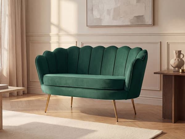 Vente-unique - 2-sits snäcksoffa i grangrön sammet DANDELION