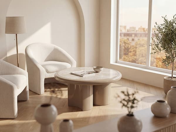 Vente-unique - Marmor- och MDF-soffbord - Beige och lackerat taupe - DIRAMA
