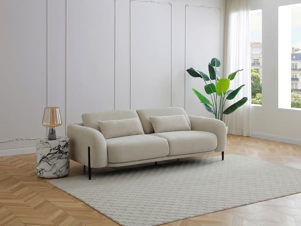 Vente-unique - ARAVIO 3-sitssoffa med justerbart ryggstöd i beige tyg