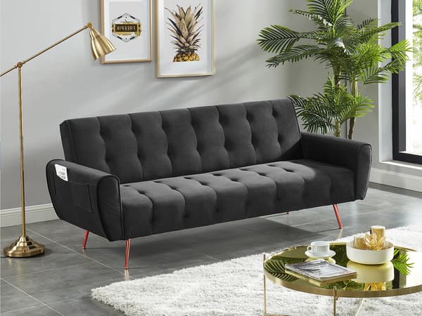 Vente-unique - 3-sits bäddsoffa med klick-klack-mekanism i sammet POLANI – Mörkgrå