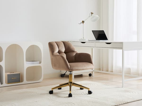 Vente-unique - Kontorsstol - Sammet - Beige och guld - Justerbar höjd - PEGA