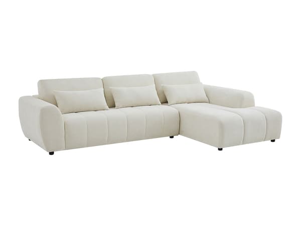 Vente-unique - Höger vinkelformad soffa med uppfällbart ryggstöd i beige texturerad textil FABARTO