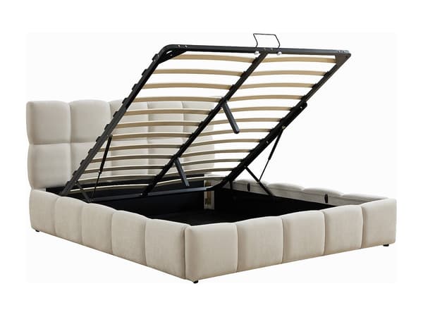Vente-unique - Säng med förvaring 140 x 200 cm – Tyg – Beige - DILUDO