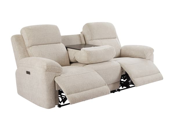 Vente-unique - Elektrisk 3-sits reclinersoffa beige melerat  tyg KELUNO