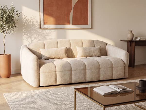 Vente-unique - 4-sitssoffa bäddbar snabbmodell i beige sammet - Sovbredd 160 cm - Madrass 13 cm RETUNA