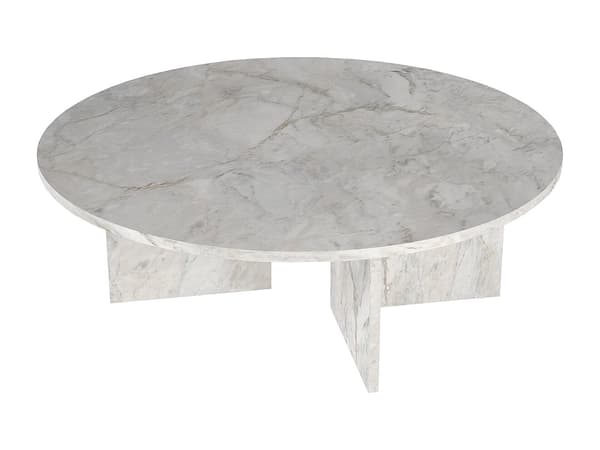 Vente-unique - Runt soffbord - Vit marmoreffekt TOPANIA