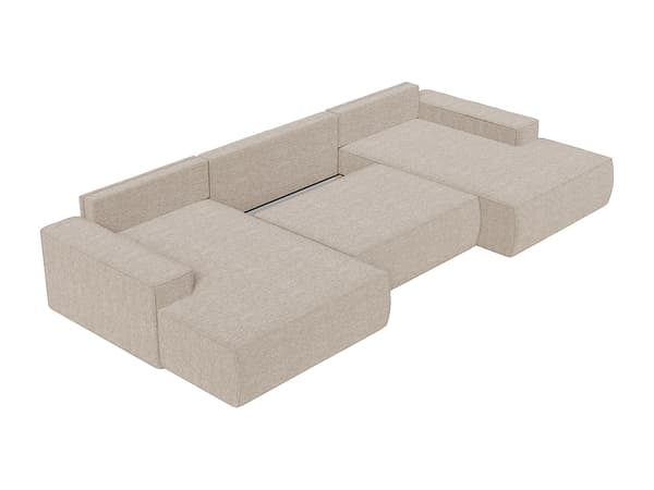 Vente-unique - Stor panoramahörnsoffa i beige texturerat tyg AMELIA