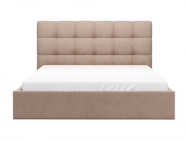 Vente-unique - Sängram med förvaring 200 x 200 cm - Sammet - Beige + Madrass - MIRDAL