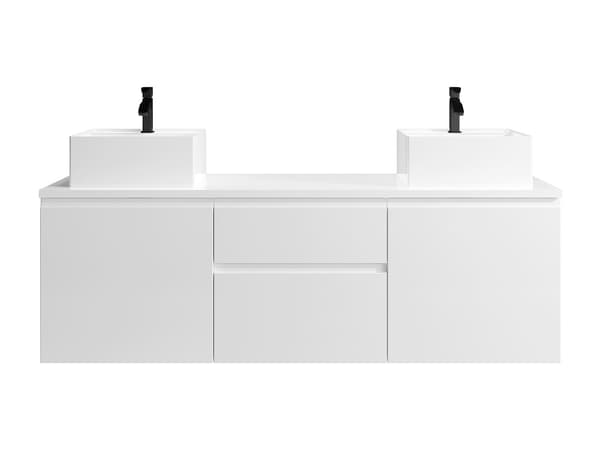 Vente-unique - Väggmonterad badrumsmöbel med dubbla handfat - Vit - 150 cm - JIMENA II