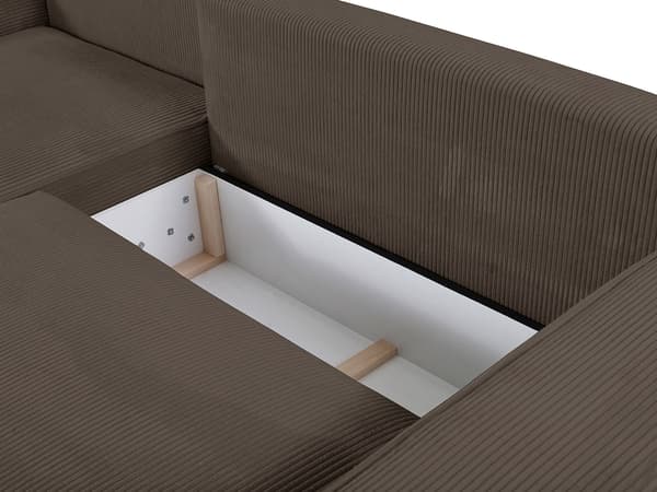 Vente-unique - Vänstervändvänd bäddsoffa i brun manchester AMELIA