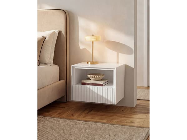 Vente-unique - Set med 2 hängande sängbord - MDF - Vit - CALDRIN
