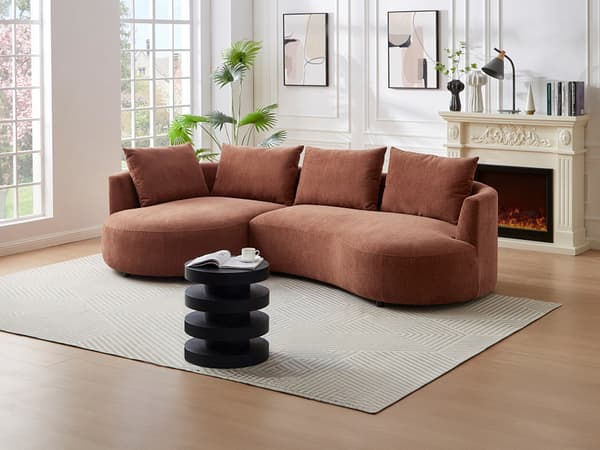 Vente-unique - Vänstervändvänd soffa i texturerad terrakotta-färgad sammet LOUSADO