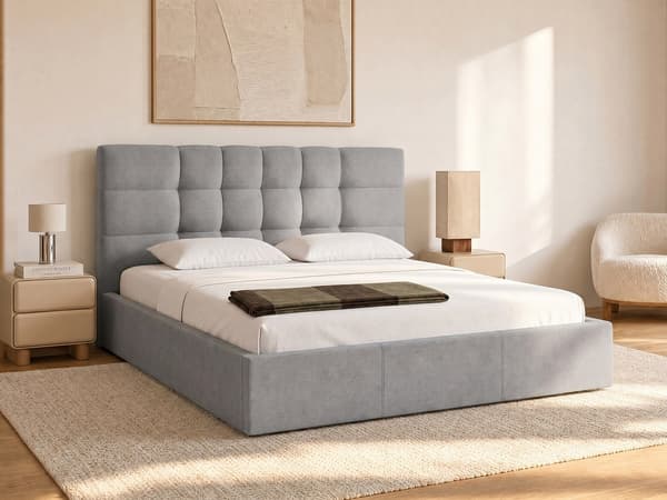 Vente-unique - 200 x 200 cm säng med förvaring - Tyg - Grå - ELIAVA