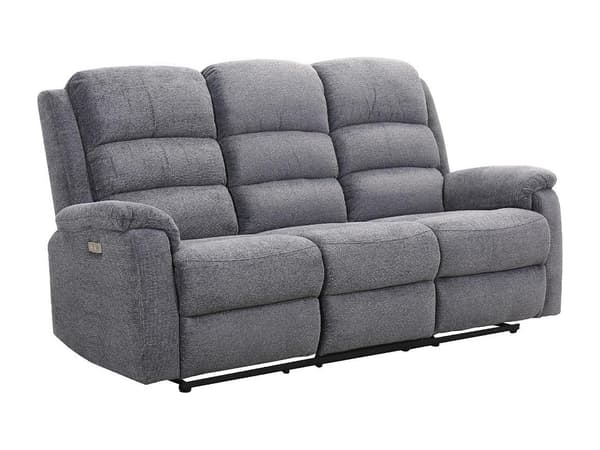Vente-unique - Elektrisk reclinersoffa 3-sits med bord i grått tyg NEVERS