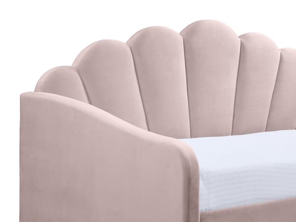 Vente-unique - Utdragbar snäckformad säng  2 × 90 × 190 cm i rosa sammet ELUSIA