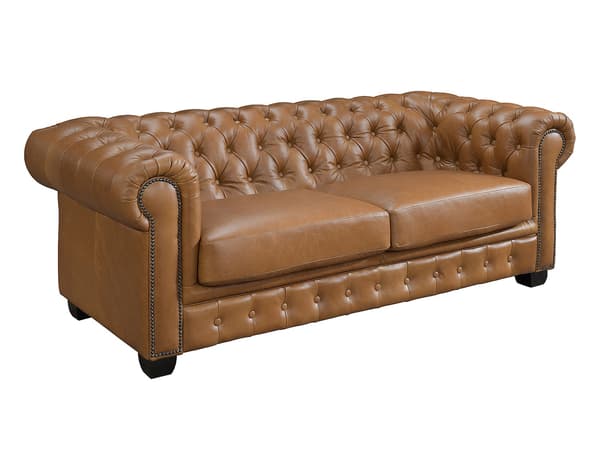 Vente-unique - 3-sits och 2-sits Chesterfieldsoffa camel buffelläder BRENTON