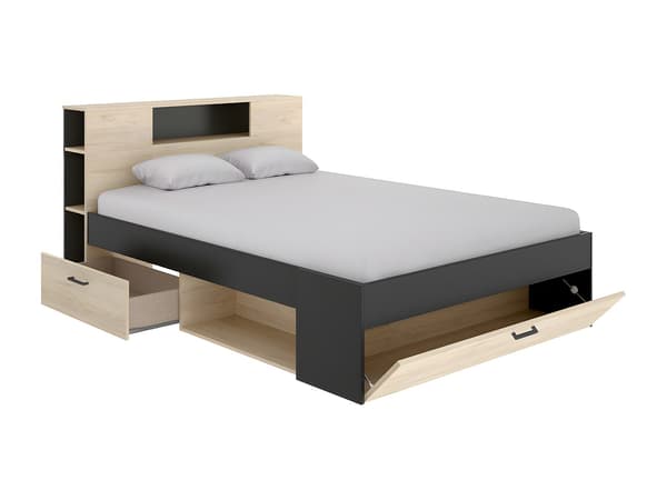 Vente-unique - Förvaringssäng 160 × 200 cm natur och mörgråttgrå LEANDRE