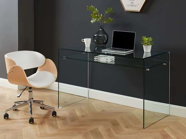 Vente-unique - Skrivbord med hylla i härdat glas STILEOS