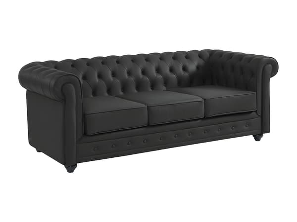 Vente-unique - 3-sits soffa i buffelläder CHESTERFIELD – Svart