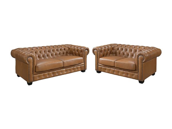 Vente-unique - 3-sits och 2-sits Chesterfieldsoffa camel buffelläder BRENTON