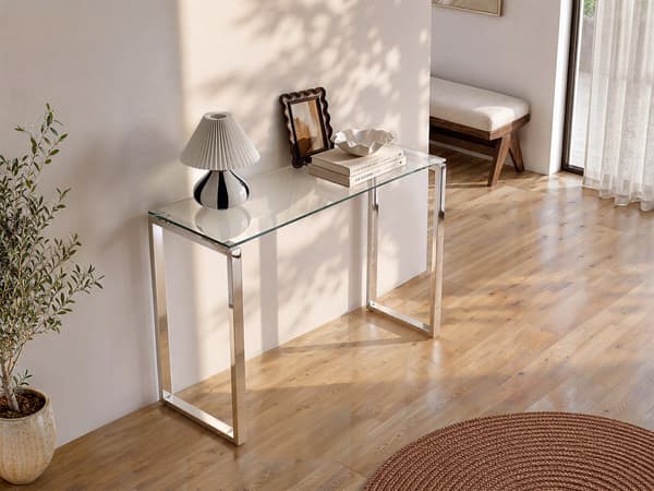 Vente-unique - Konsol FREYA - Härdat glas & förkromad metall